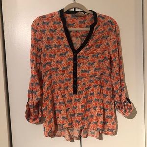 Anthropologie printed blouse with tigers